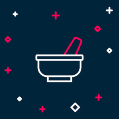 Line Mortar and pestle icon isolated on blue background. Colorful outline concept. Vector