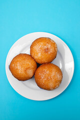 typical portuguese dessert bolo de arroz on plate