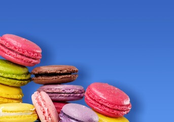 Tasty sweet macarons cakes of different colors. Culinary and cooking concept.