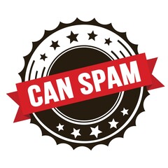 CAN SPAM text on red brown ribbon stamp.