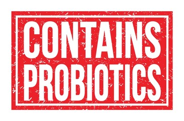 CONTAINS PROBIOTICS, words on red rectangle stamp sign