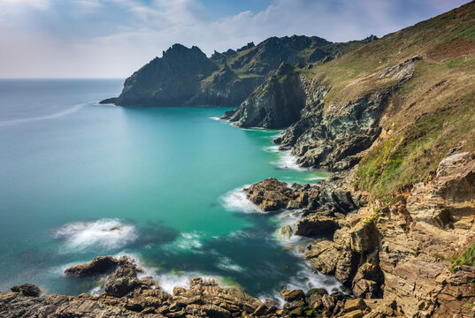 Beautiful turquoise sea in sheltered Elender Coves near Gammon Head, Salcombe, South Hams, Devon, England