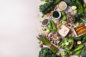 Variety of vegan, plant based protein food