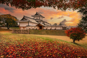 Autumn scenery of the Kanazawa castle park in Kanazawa, Japan
