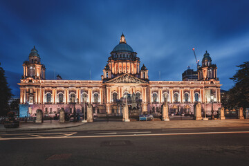 Fototapeta na wymiar Illuminated Belfast City Hall, Belfast, Northern Ireland