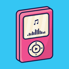 Cute music player cartoon vector icon illustration logo mascot hand drawn concept trandy cartoon