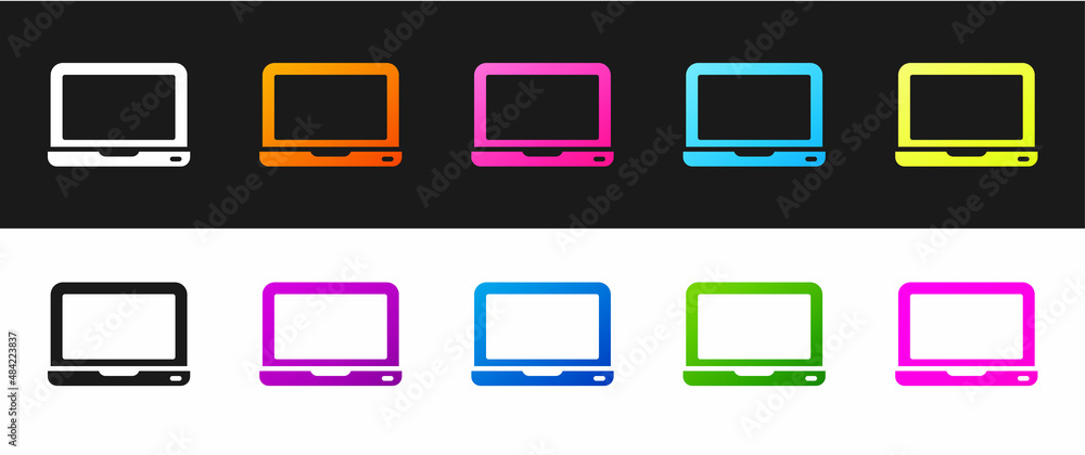 Poster set laptop icon isolated on black and white background. computer notebook with empty screen sign. ve