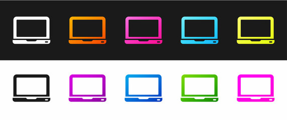 Set Laptop icon isolated on black and white background. Computer notebook with empty screen sign. Vector