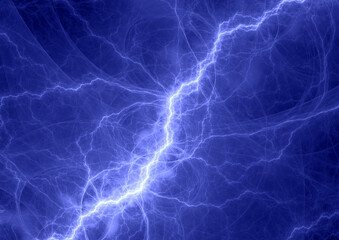 Blue fractal lightning background, electrical abstract