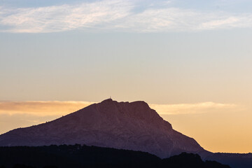 the Sainte Victoire mountain in the light of a winter morning