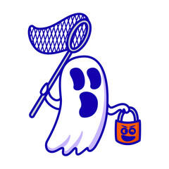 Cute ghost cartoon vector icon illustration logo mascot hand drawn concept trandy cartoon