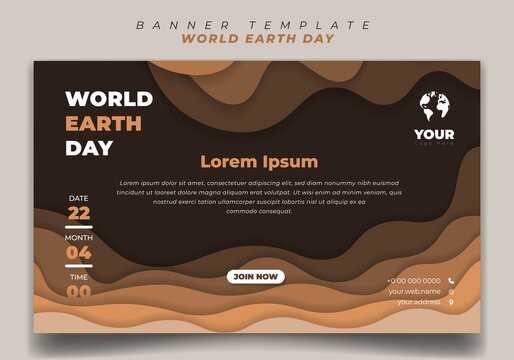 Banner template design with brown paper cut background. World Earth Day template design.