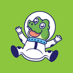 Cute crocodile astronaut cartoon vector icon illustration logo mascot hand drawn concept trandy cartoon