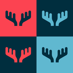 Pop art Deer antlers icon isolated on color background. Hunting trophy on wall. Vector