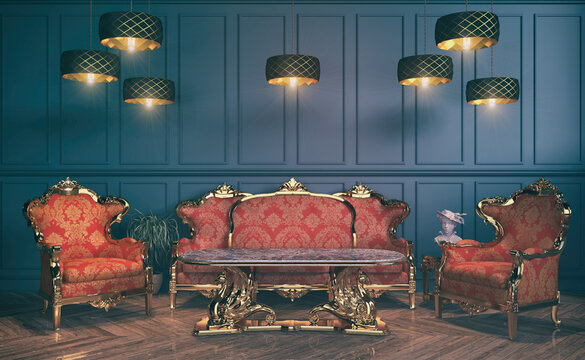3d Render Of A Victorian Living Room - Classic Style - Retro Look