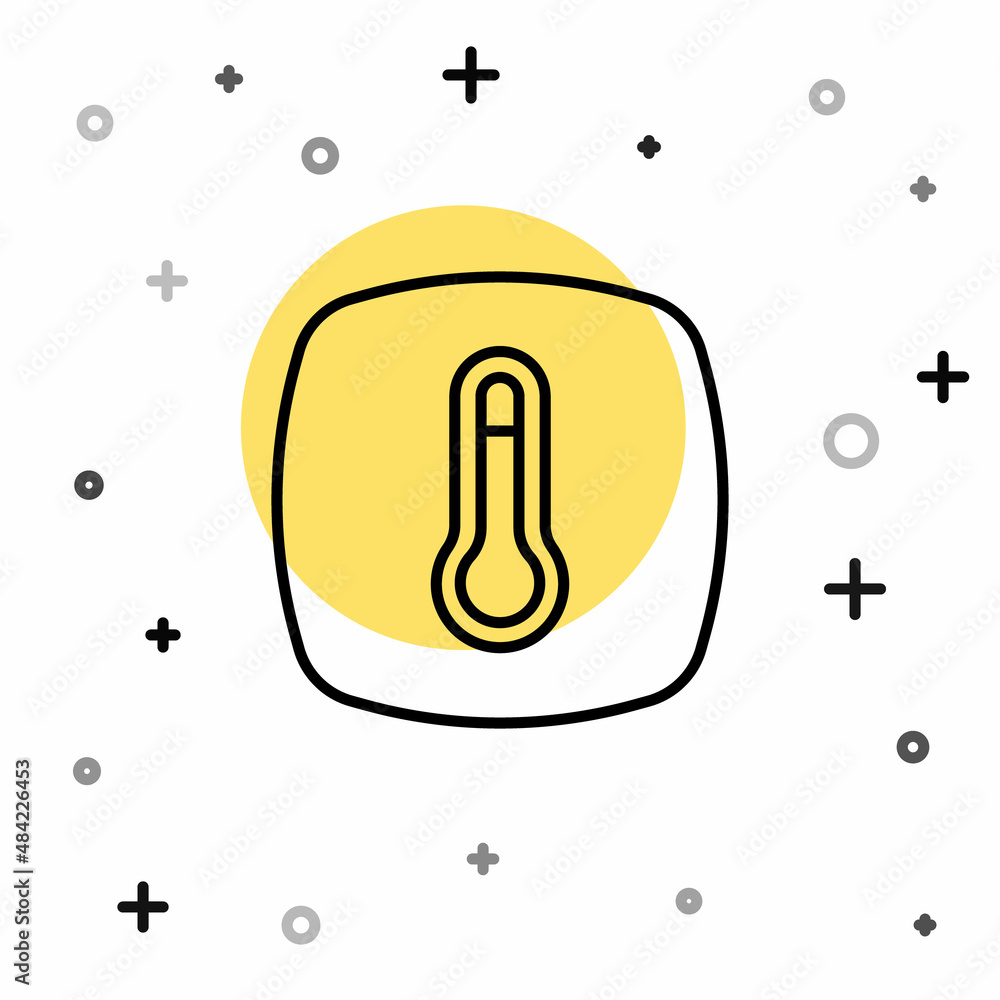 Poster black line thermostat icon isolated on white background. temperature control. random dynamic shapes.