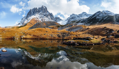 View of Chaukhi Lake and Mount Chaukhi, Chaukhi Pass, Juta Valley, Kazbegi