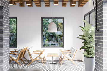 Interior Cafe Wall Mockup - 3d Rendering, 3d Illustration 