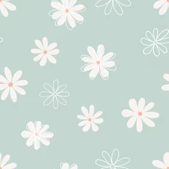 Wall murals Floral pattern Floral seamless pattern with simple flower in light turquoise background.