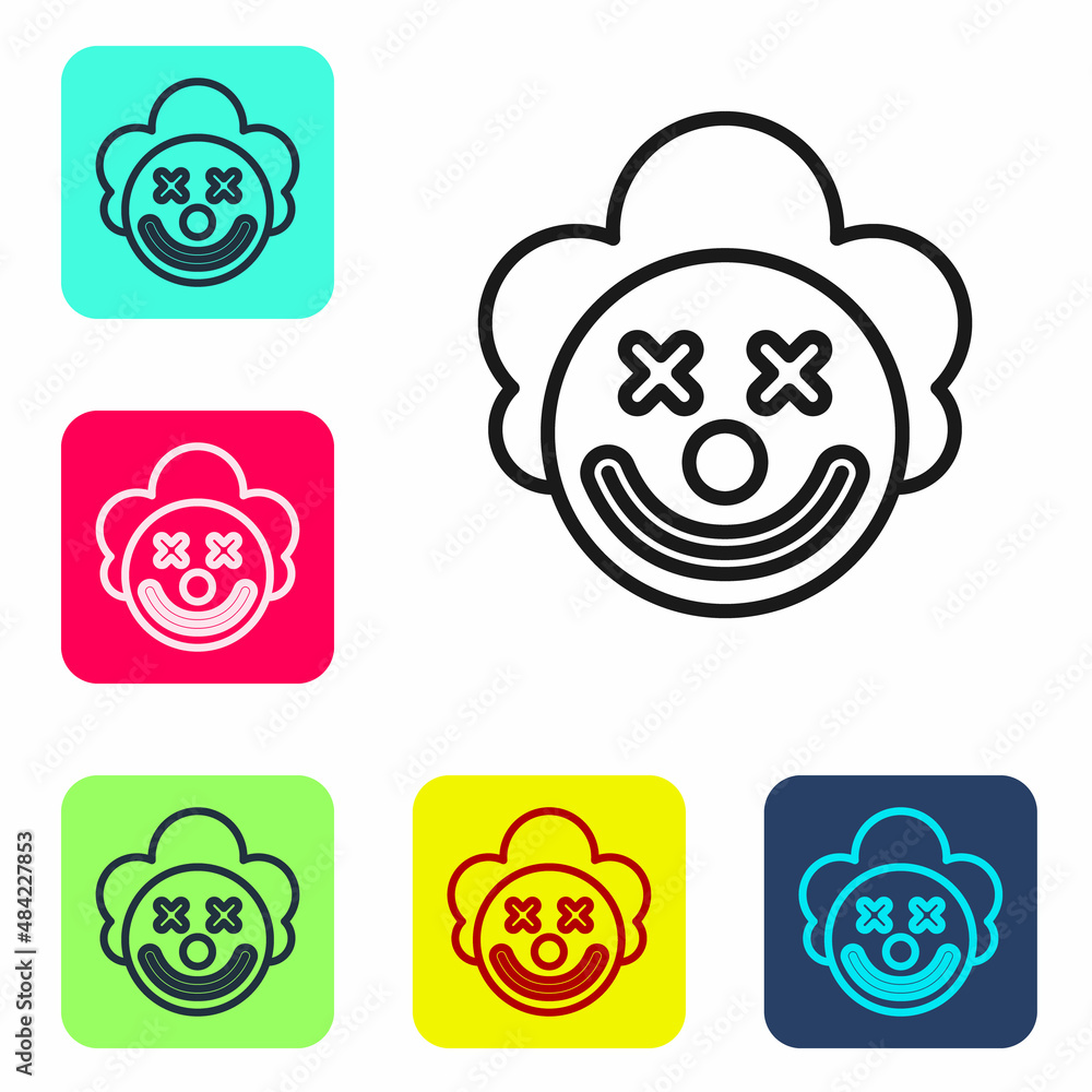 Poster black line clown head icon isolated on white background. set icons in color square buttons. vector