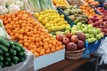 Assortment of fresh fruits at market