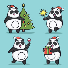 Cute panda on christmast cartoon vector icon illustration logo mascot hand drawn concept trandy cartoon