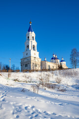 The old Resurrection Cathedral, sunny January day. Kashin, Tver region. Russia