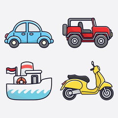 Cute trasportation cartoon vector icon illustration logo mascot hand drawn concept trandy cartoon