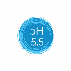 pH 5,5 round blue icon. Dermatology symbol isolated on white background. Flat vector illustration