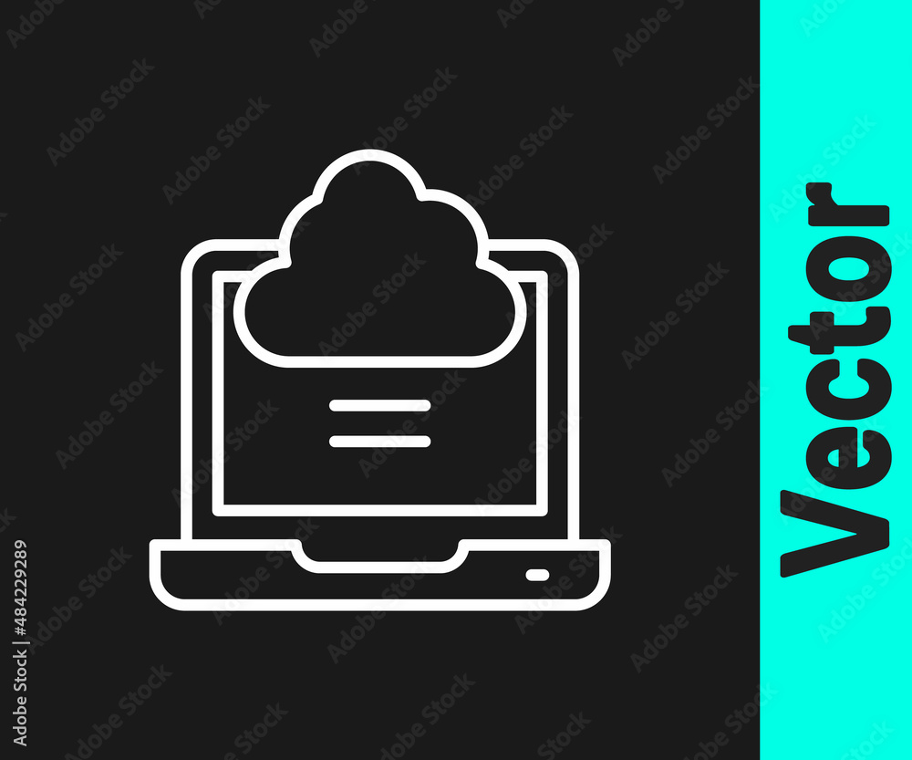 Poster white line network cloud connection icon isolated on black background. social technology. cloud comp