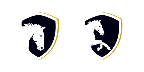 set of horse shield logo design template