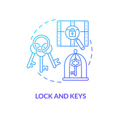 Lock and keys blue gradient concept icon. Escape room attribute abstract idea thin line illustration. Interactive adventure game equipment. Isolated outline drawing. Myriad Pro-Bold font used