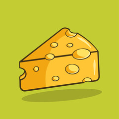 Piece of cheese with shadow and background. Vector. Cartoon