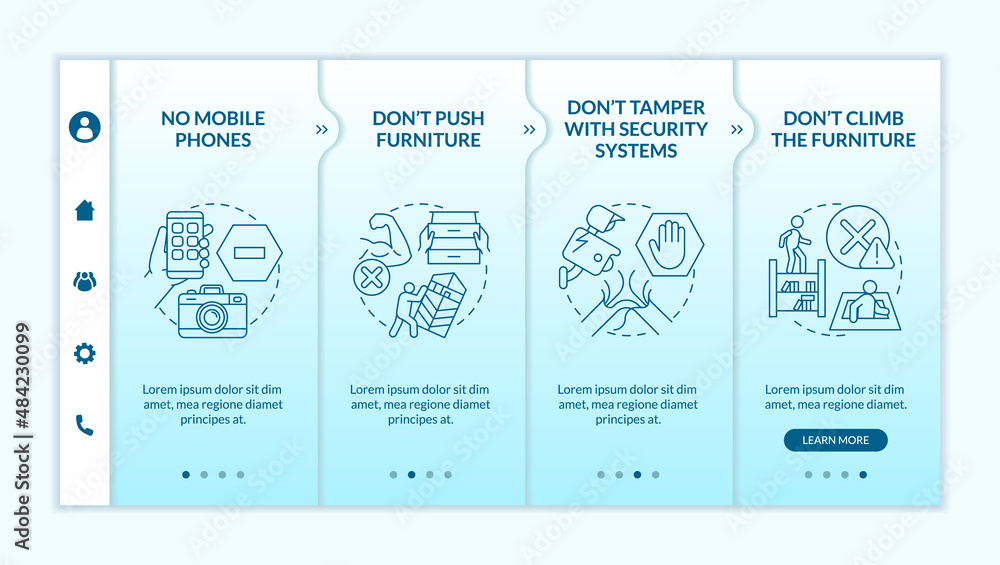 Poster escape room safety precautions turquoise gradient onboarding template. responsive mobile website wit