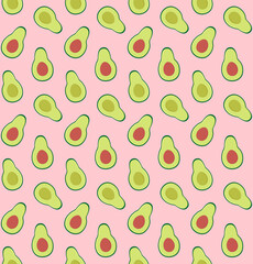 Vector seamless pattern of flat avocados isolated on pink background