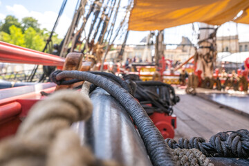 A bord de l'Hermione au musée de l'Arsenal des Mers à Rochefort, Charente-Maritime, France