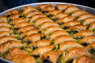 A tray of traditional Pistachio Baklava from Turkey