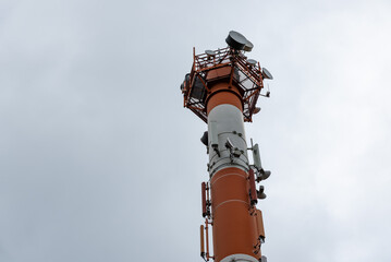 Leuven, Flemish Brabant Region, Belgium - 01 29 2022: Telecommunication  antenna with sattelites for wireless phones