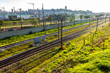 Sao Paulo, Brazil, June 17, 2016. vehicles traffic and train CPTM, in the Marginal Pinheiros and...