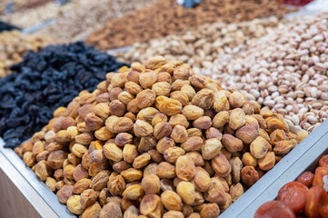 Dried fruits and nuts on local food market