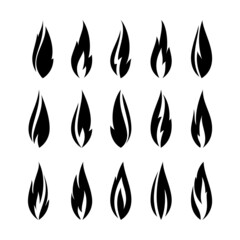 Fire flames, set icons, vector illustration