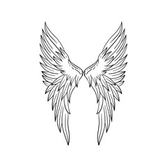 angel wings for design element, engraving, paper cutting, printing or coloring book.vector
