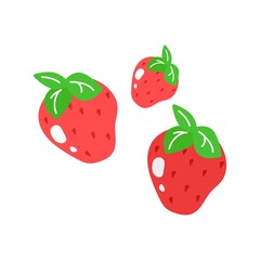 Cute strawberry summer fruit isolated on white background. Vector graphic illustration. Vegetarian cafe print, poster, card, logo. Natural, organic dessert sweet, fresh berry, eco breakfast.