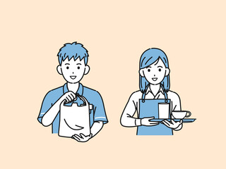 アルバイトをする学生　パート　働く　仕事　高校生　男女　若いフリーター　店員