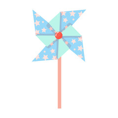 Children's toy Windmill. Summer vacation accessories. Vector illustration isolated on a white background.
