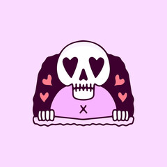 Lovely skull for valentine, illustration for t-shirt, poster, sticker, or apparel merchandise. With cartoon style.