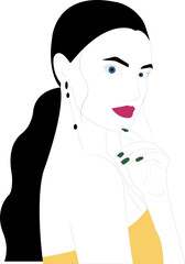 The woman with accented eyes, lips, nails