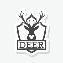 Head of deer on shield icon sticker isolated on white background