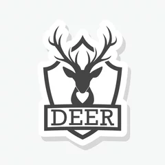  Head of deer on shield icon sticker isolated on white background © sljubisa