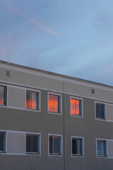 facade of a building with sunset
